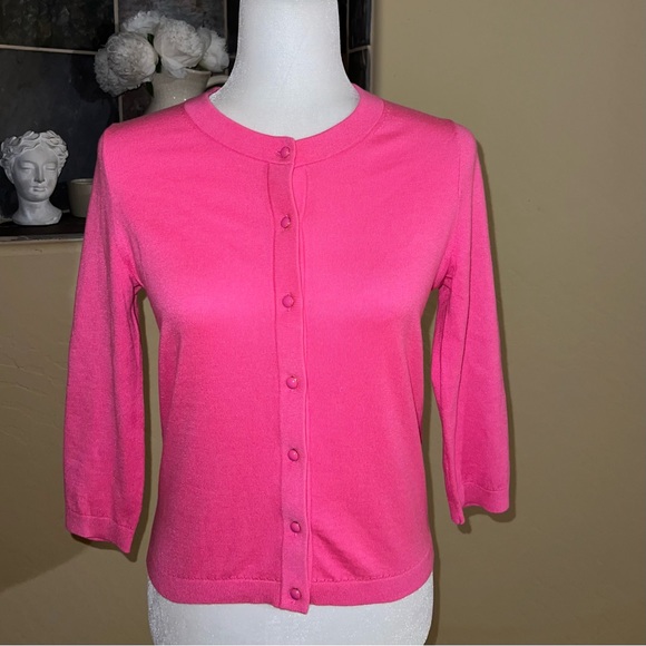 Kate Spade Hot Pink Button-Up Knit Cardigan W/ Bow On Back Sz Small - Picture 1 of 8